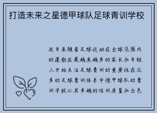 打造未来之星德甲球队足球青训学校